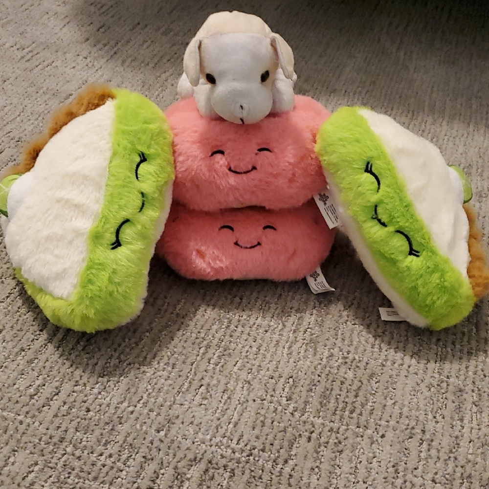 Plush Pet Toy Set - Green, Pink, and White